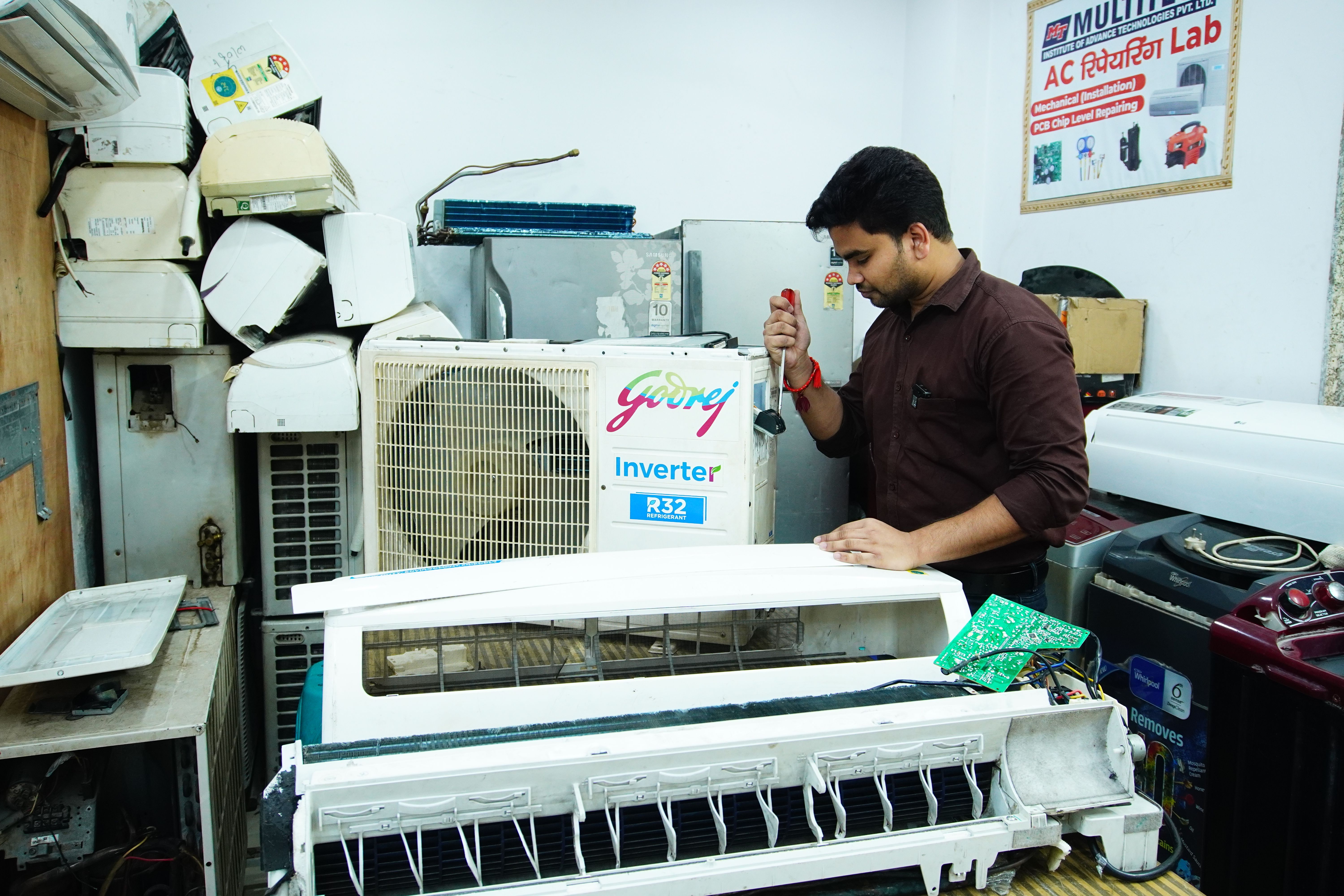 Split AC repair in progress